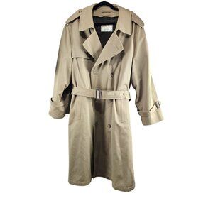 Bill Blass Menswear Double Breast Belted Tan Overcoat Zip Lined Trench Coat